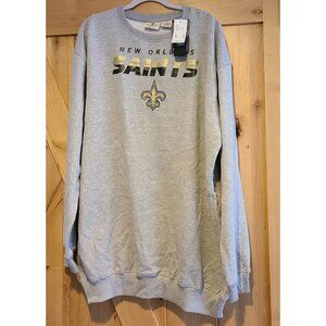 New! NFL Fanatics Size 2XLT Orleans Saints Gray Black Gold Crewneck Sweatshirt